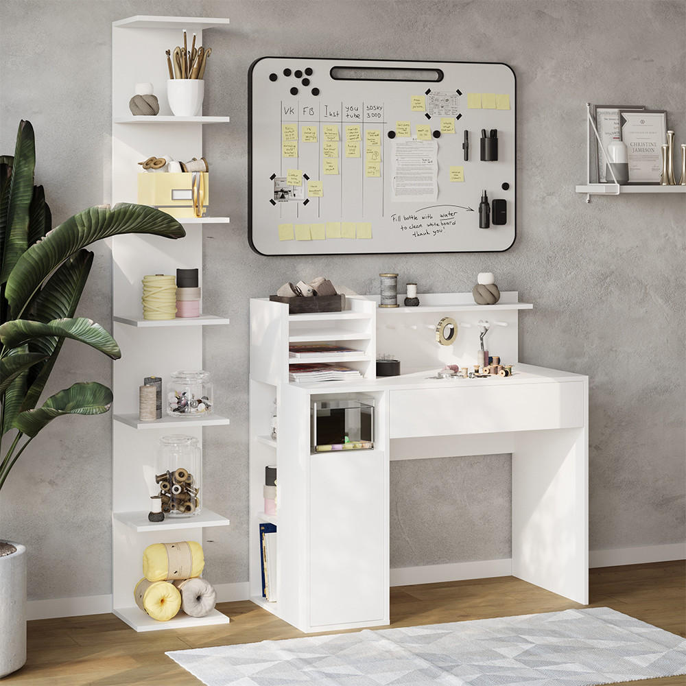 SCHREIBTISCH Weiß 2 Teile, mit Bücherregal - Weiß, Holzwerkstoff (50/100/100cm) - Vicco