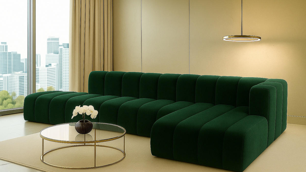 ECKSOFA Mit Hocker GRAND L, Stoff Salvador, Grün, Rechts - Grün, Holz (386/179cm) - Kaiser Möbel