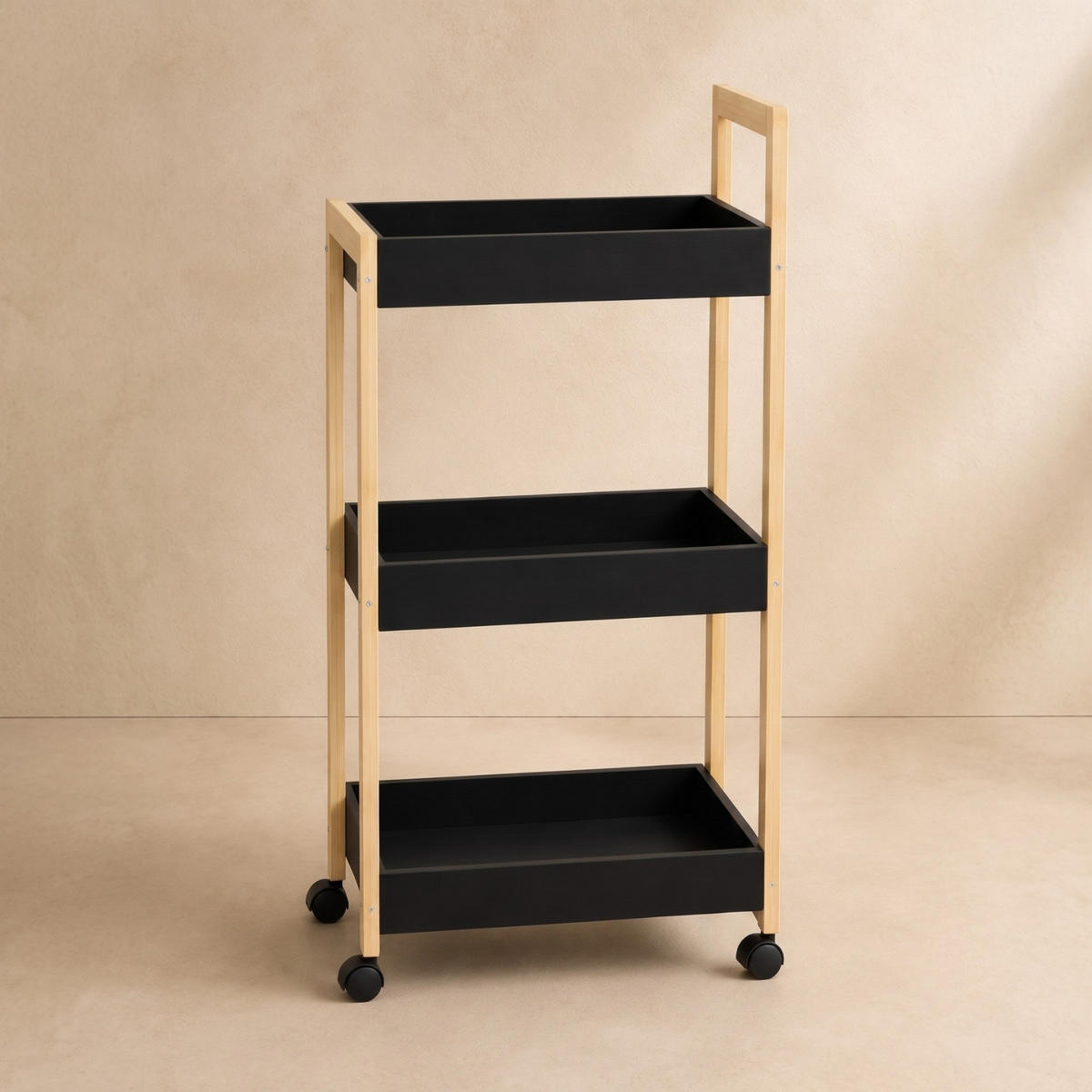 BAMBUSREGAL auf Rollen 38/20/79 cm - Schwarz, Naturmaterialien (20/79/38cm) - NUXIO