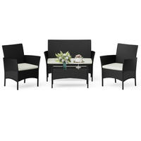 ECKSOFA Loungeset 4tlg Schwarz Gartensofa Set - Schwarz, Textil - Rattrix