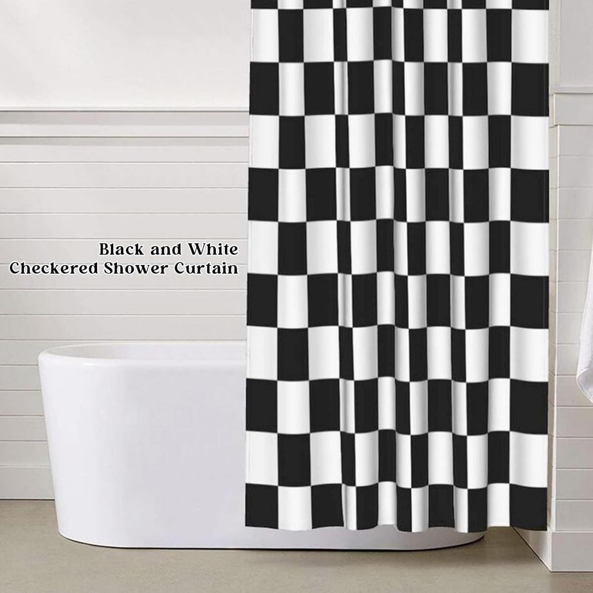 DUSCHVORHANG Schwarz Weiß Karo wasserfest schimmelresistent Haken inklusive ideal für Dusche und Badewanne - Multicolor, Textil (180/180cm) - MCBOSON