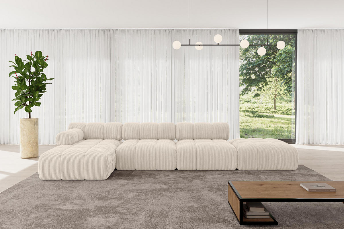 ECKSOFA modulares Sofa Lizur-L2 - 380x160x70 cm Beige Cord - Beige, Holzwerkstoff/Textil (380/160cm) - ALTDECOR
