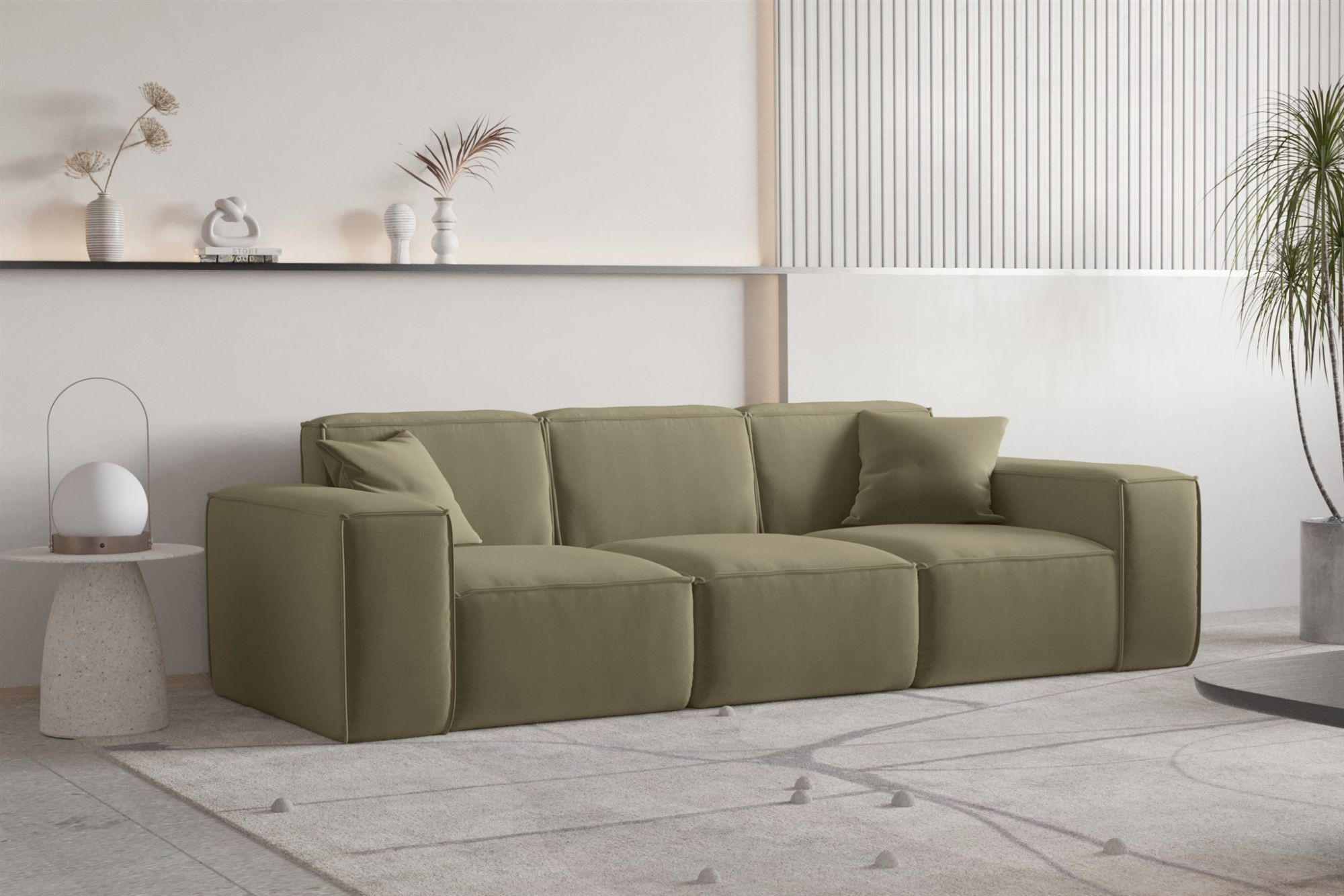 SOFA Celes Premium 3-sitzer Opera Velvet - Olivgrün, Holzwerkstoff/Textil (225/73/88cm) - Fun Möbel