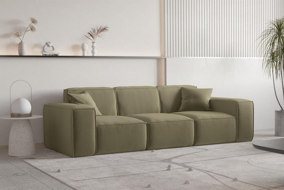 SOFA Celes Premium 3-sitzer Opera Velvet - Olivgrün, Holzwerkstoff/Textil (225/73/88cm) - Fun Möbel