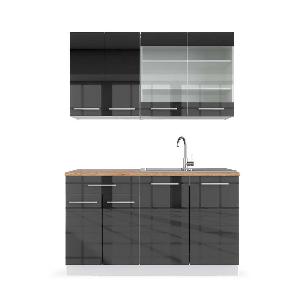 SINGLEKÜCHE Fame-Line Anthrazit Hochglanz/Weiß 140 cm, AP Eiche - Anthrazit/Weiß, Holzwerkstoff (140/81.6/60cm) - Vicco