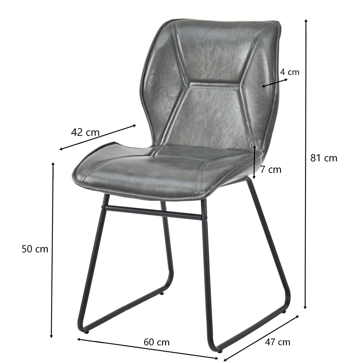STUHL-SET DE-36851 2 Stück mit Kunstlederbezug Grau - Grau, Metall (47.5/81.5/60cm) - ComfortXL