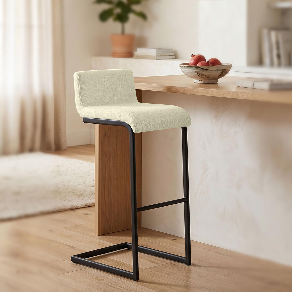 BARHOCKER 2 Stoff Creme - Creme/Schwarz, Textil/Metall (40/96/50cm) - CLP