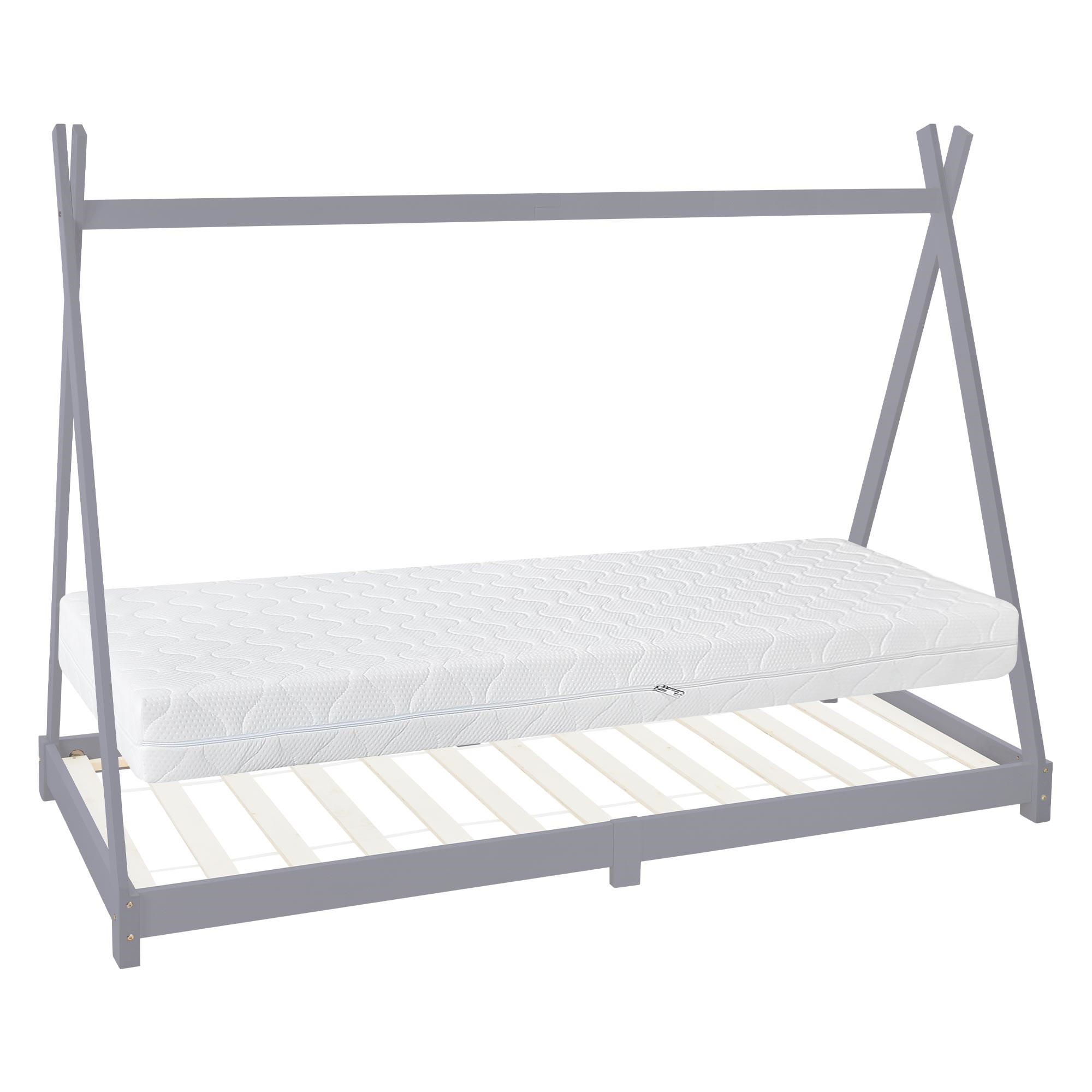 KINDERBETT Tipi mit Matratze 90x200 cm Hellgrau - Hellgrau, Holz (90/200cm) - ML-DESIGN