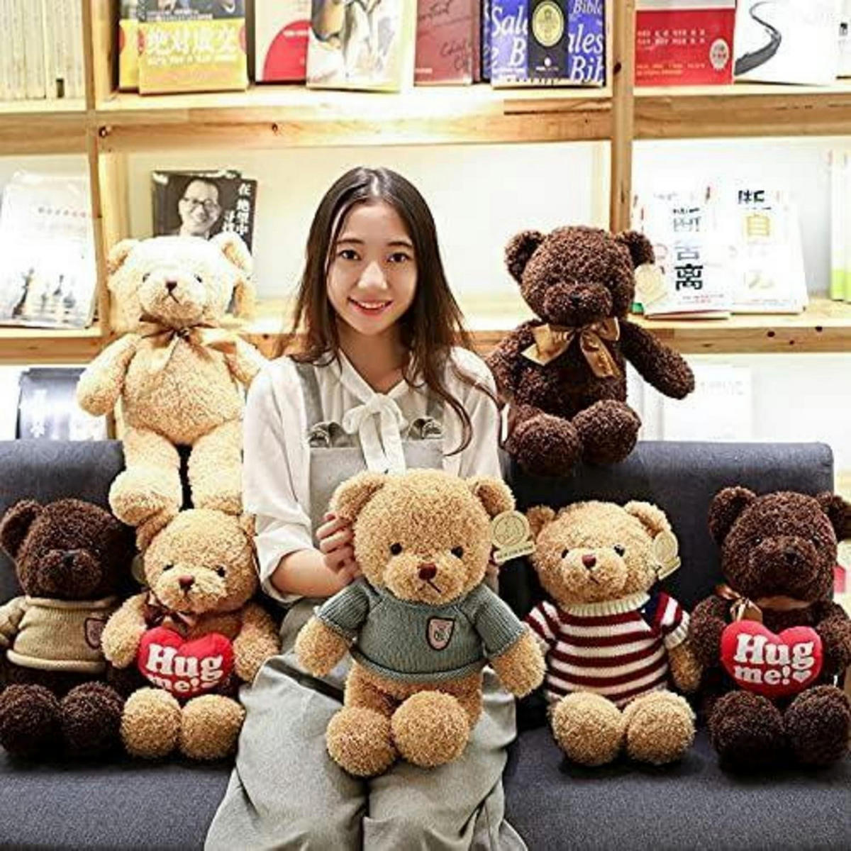 PLÜSCHTIER Teddybär mit Kapuze, weiches Fell, blau - Blau, Textil (20/30cm)