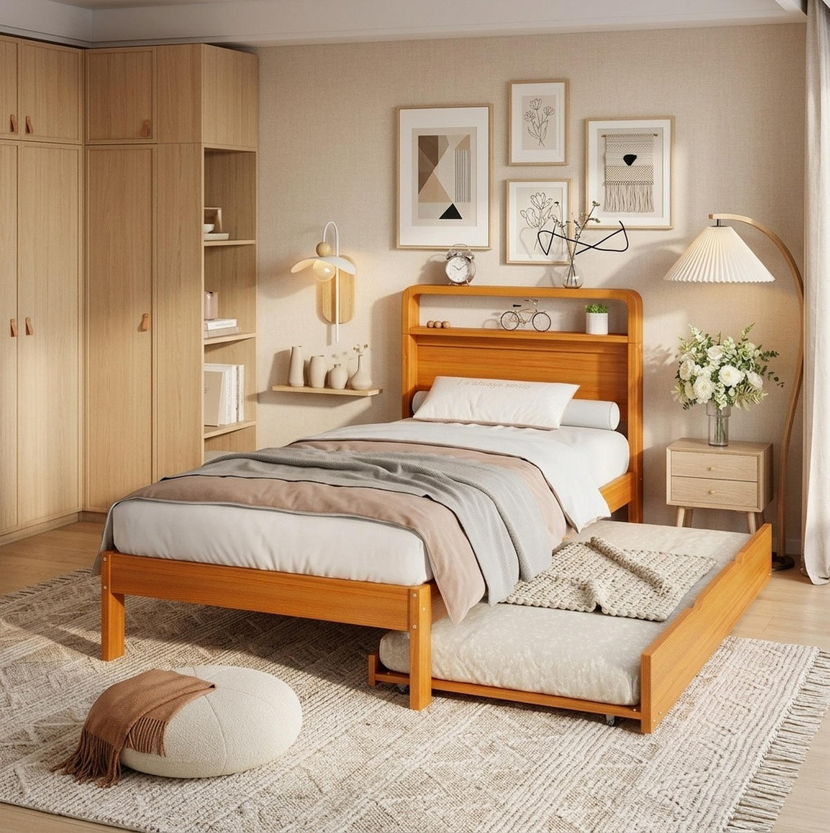 FUNKTIONSBETT aus Kiefer 90x200 cm Natur mit Ausziehbett 90x190 cm - Naturfarben, Holz (90/200cm) - IVMEU