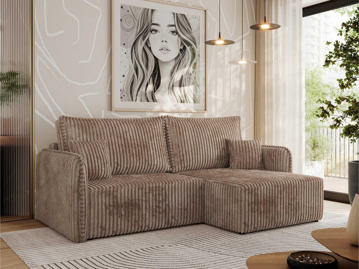 ECKSCHLAFSOFA MESTO L Braun Cord - rechts - Schwarz/Braun, Kunststoff/Textil (147/227cm) - MKS