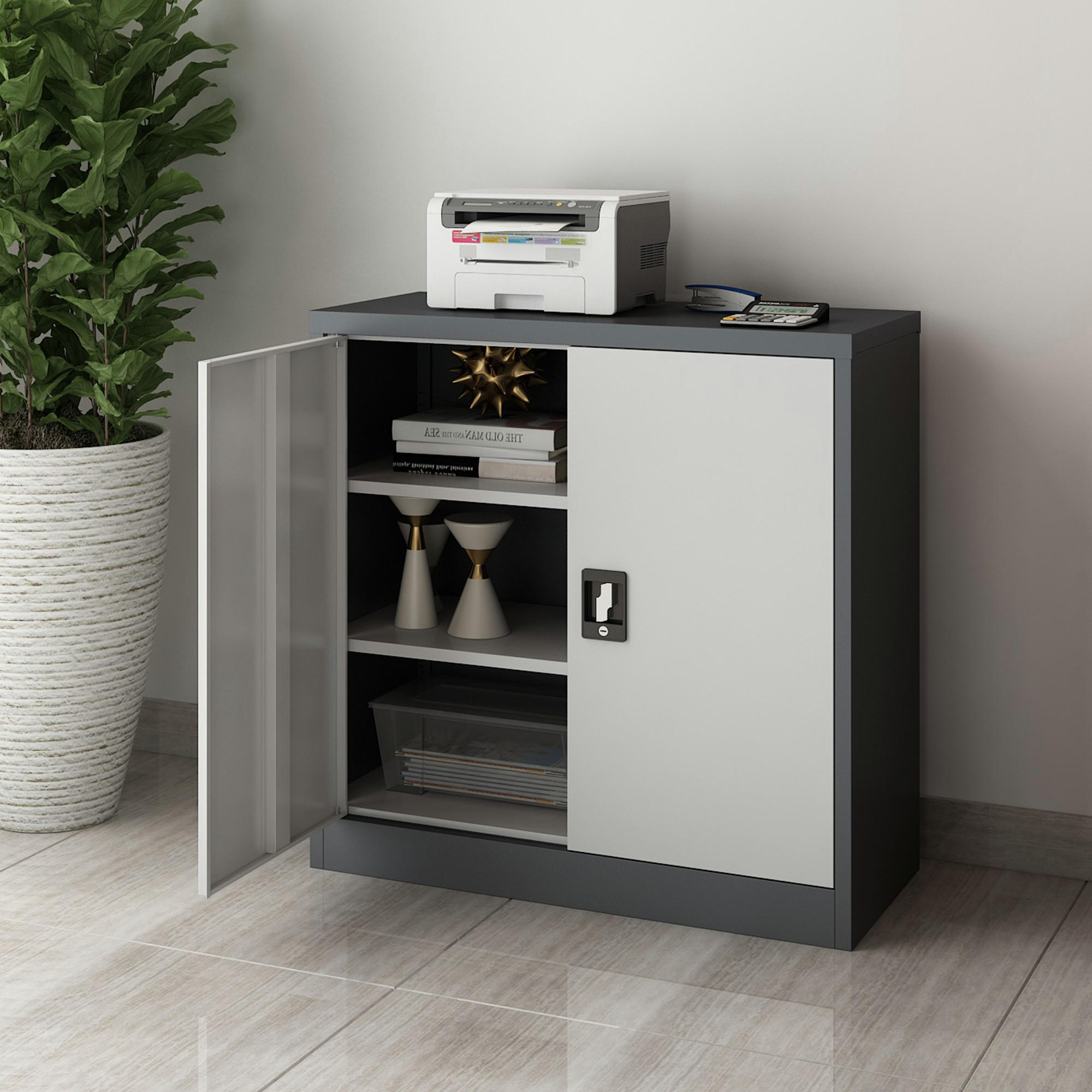 AKTENSCHRANK Molise - Grau, Metall (90/90/40cm) - [en.casa]