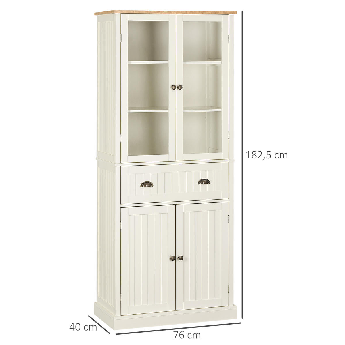 HIGHBOARD DE-11020 4 Türen (2 mit Glas) Beige - Weiß, Holzwerkstoff (40/182.5/76cm) - ComfortXL