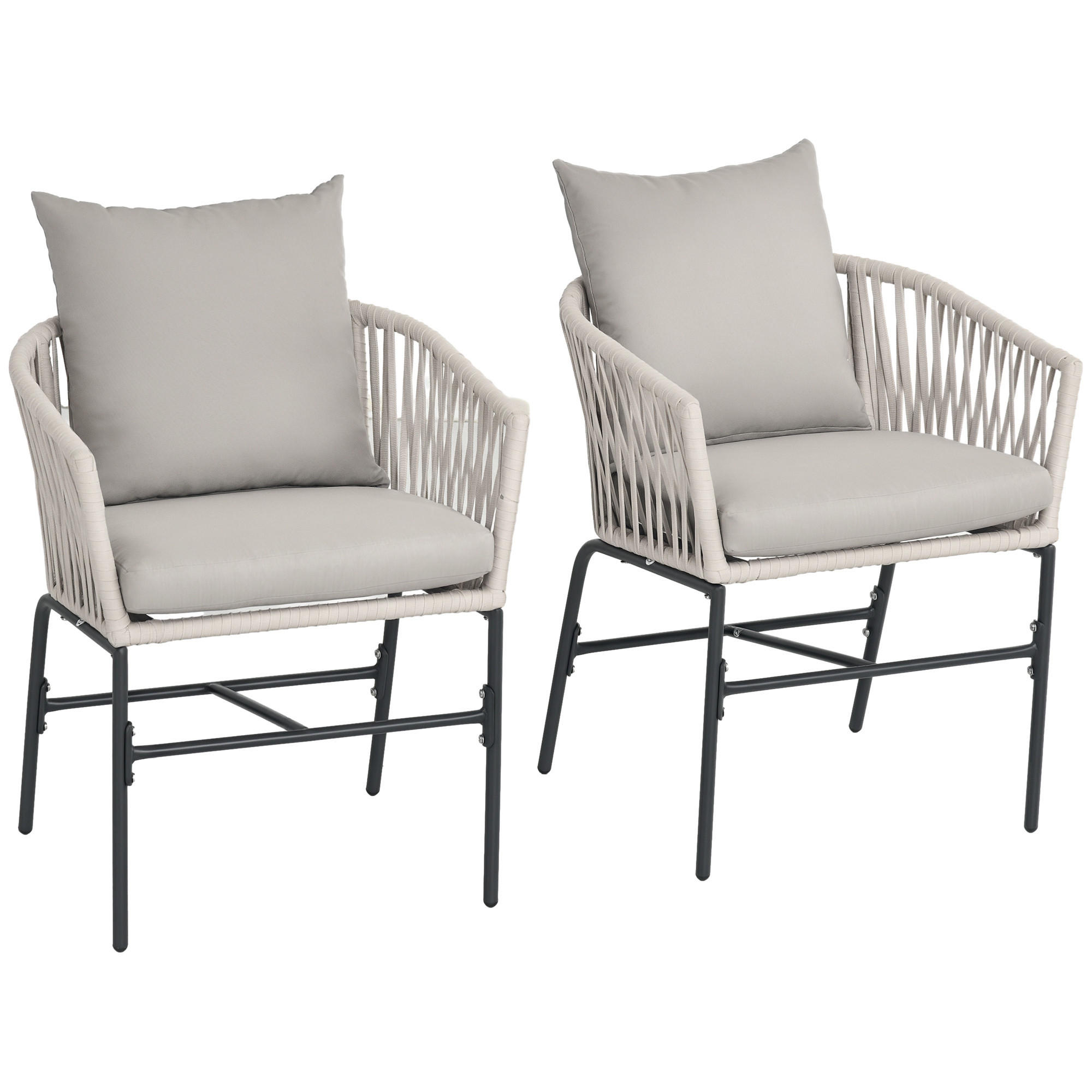 GARTENSTUHL 2er-Set DE-08277 Boho-Stil mit waschbaren Sitzauflagen Beige - Beige, Metall (60/71/57cm) - ComfortXL