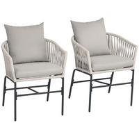GARTENSTUHL 2er-Set DE-08277 Boho-Stil mit waschbaren Sitzauflagen Beige - Beige, Metall (60/71/57cm) - ComfortXL