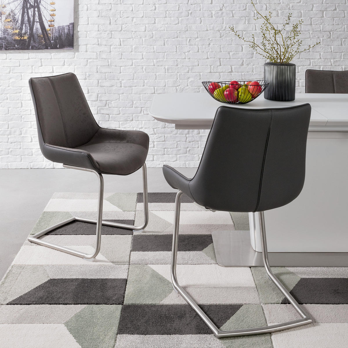 FREISCHWINGER - 2er-Set - Kunstleder - Grau, Kunststoff/Textil (54/89/60cm) - home24
