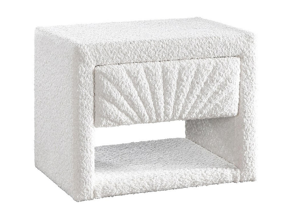 2ER-SET Nachttische - 1 Schublade und 1 Ablage - Bouclé-Stoff - Weiß - ULAMI - Weiß, Textil (35/41/50cm) - Vente-Unique