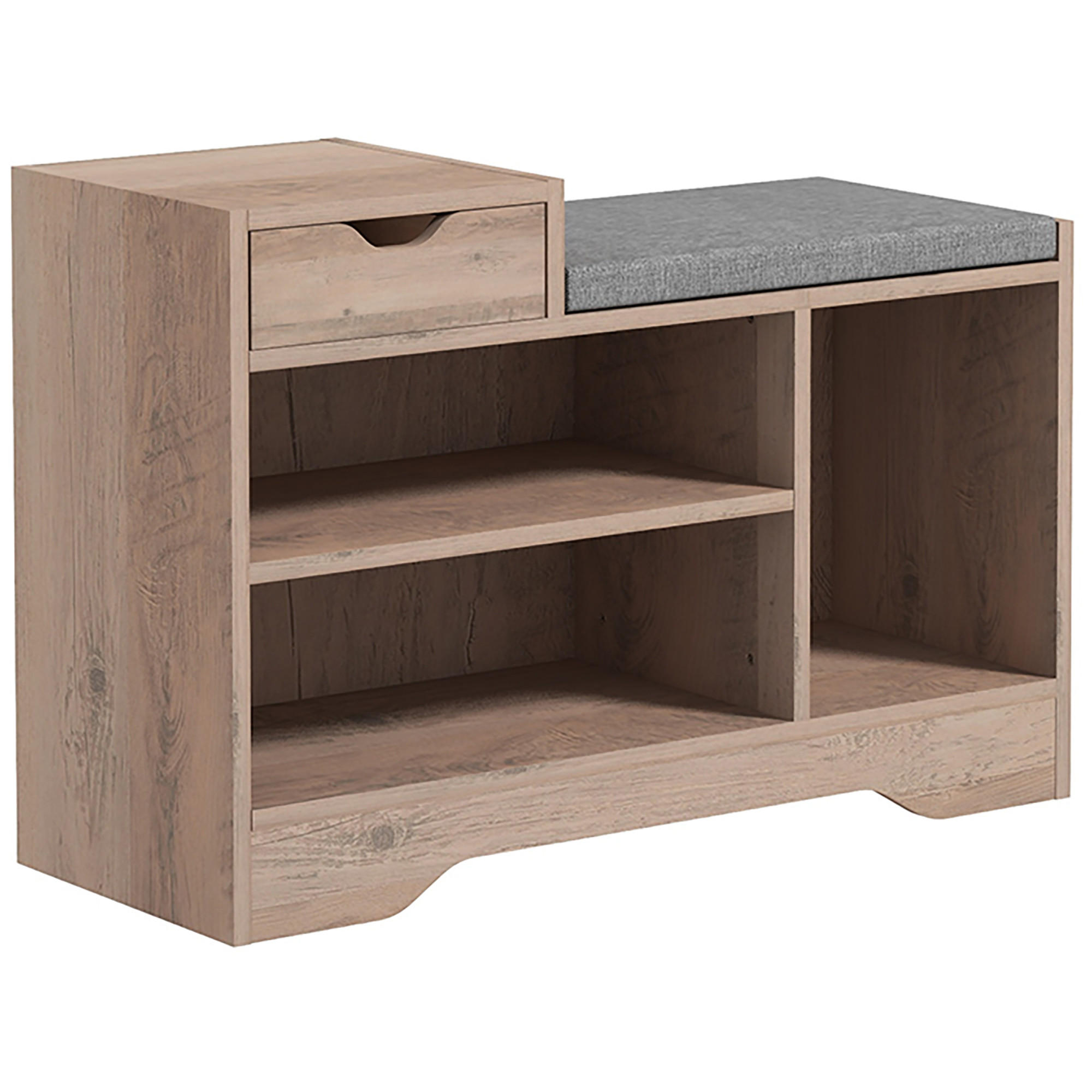 SCHUHBANK Grau 76,5/30/52 cm mit Schublade und Sitzkissen - Grau, Holzwerkstoff (76.5/52/30cm) - PANGIVO