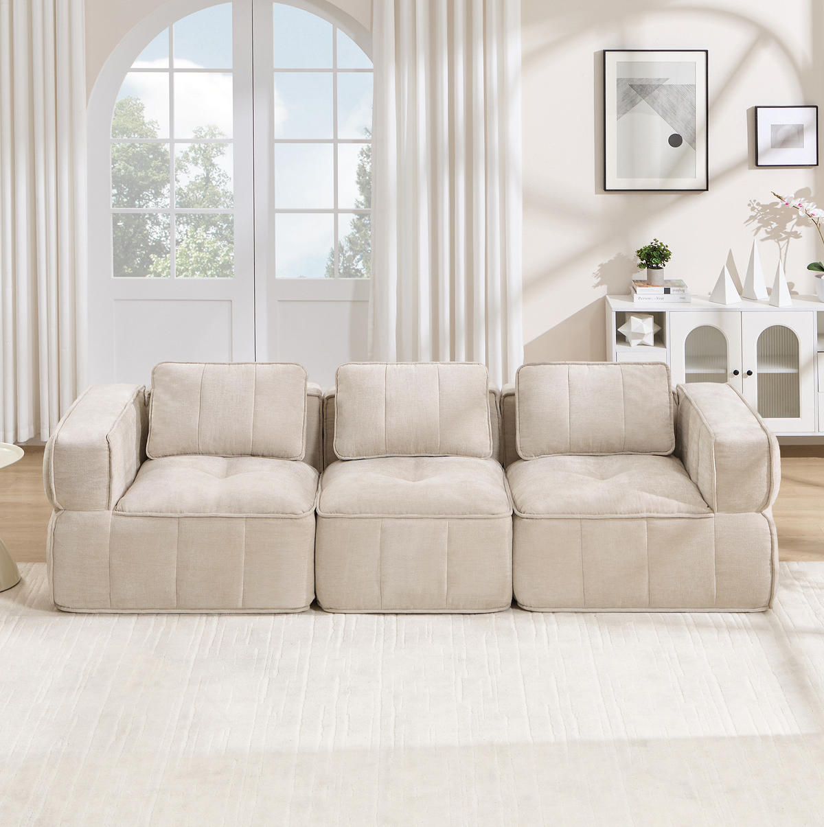 SOFA 271/93/67 cm in Beige, modular, aus Polyester mit rutschfestem Standfuß - Beige, Kunststoff (93/67/271cm) - Flora Grace