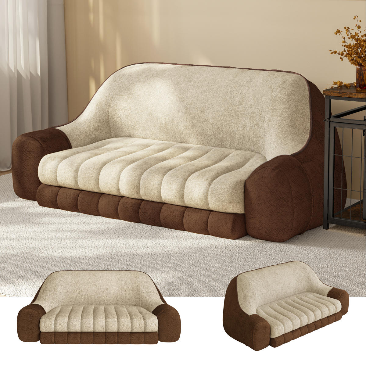 BODENSOFA 198cm Beige - Beige/Braun, Textil (198/78/118cm) - Vercart
