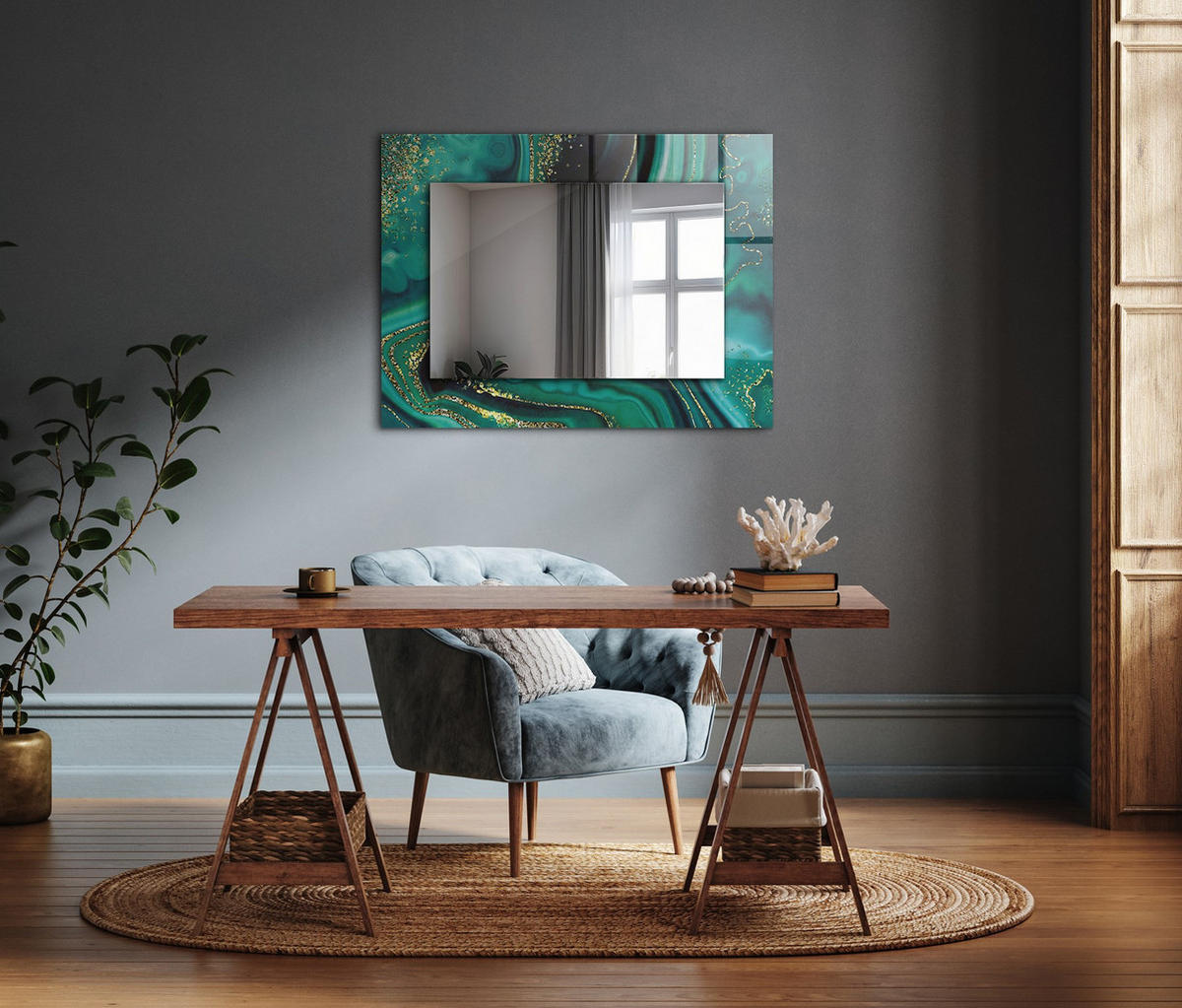 SPIEGEL 80 x 60 cm Rechteckig mit Aufdruck - Jadegrün, Glas (80/60/0.4cm) - TULUP