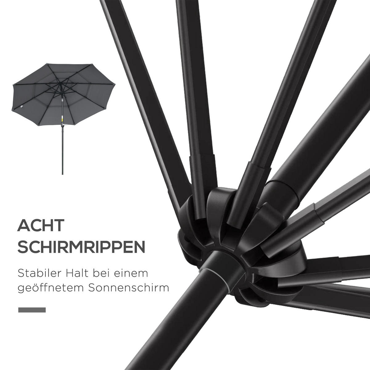 SONNENSCHIRM, Polyester, Stahl, ABS, Dunkelgrau - Dunkelgrau, Metall (265/265cm) - Outsunny