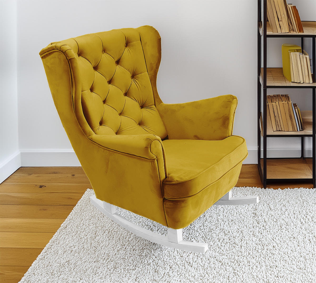 SCHAUKELSESSEL mit gepolstertem Sitz und Armlehnen, 102x81x95 cm, Olive_29818 - Weiß/Olivgrün, Holz/Textil (81/102/95cm) - DomoHome