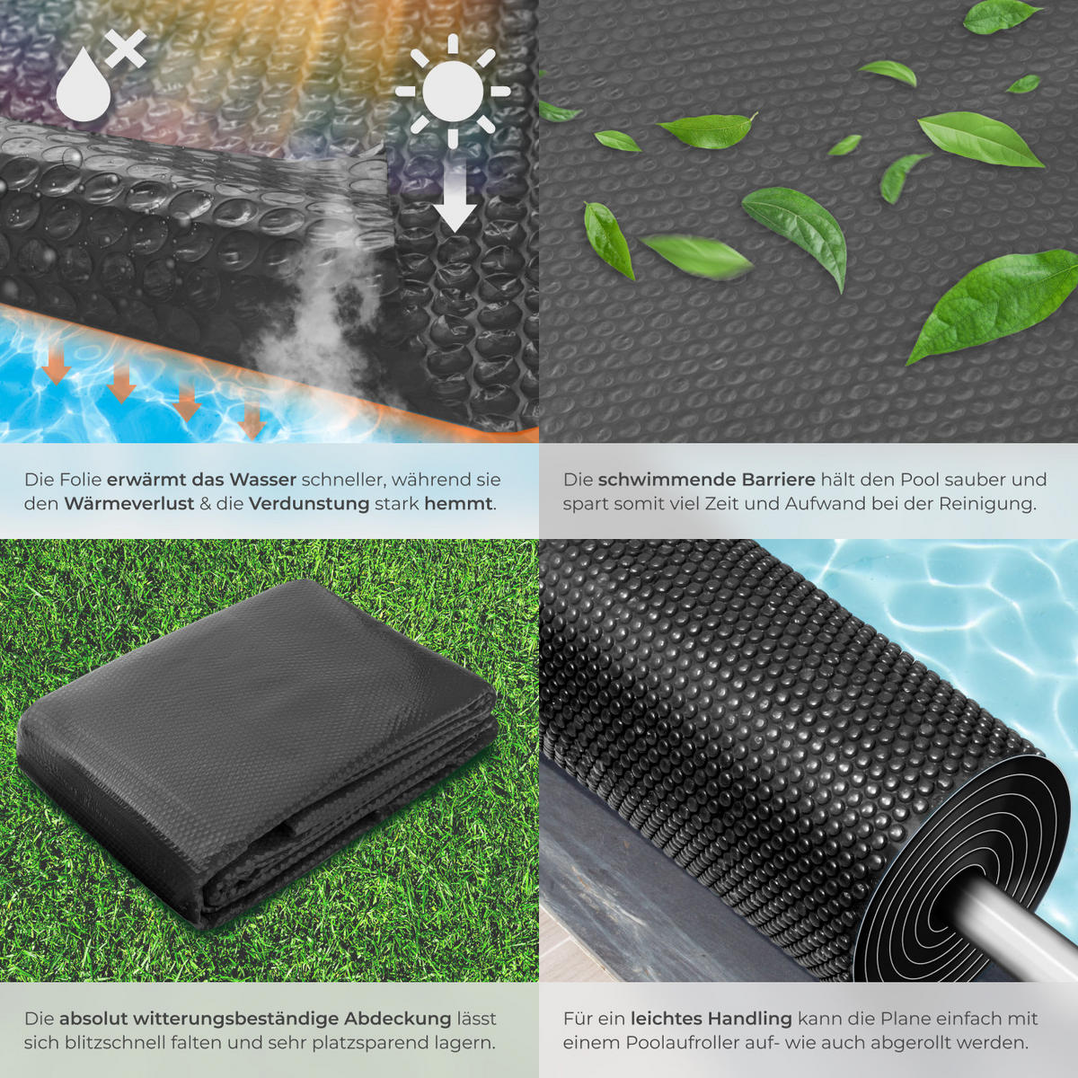 POOL-SOLARFOLIE , 500 x 1000 cm, schwarz - Schwarz, Kunststoff (1000/500cm) - tectake