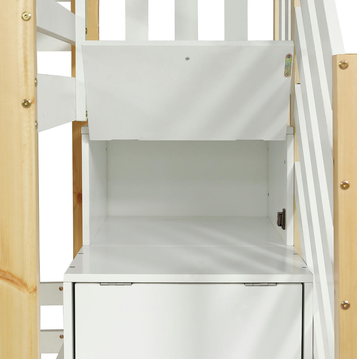 HAUSBETT 90/200 cm Weiß/Natur mit Aufbewahrungstreppe - Weiß, Holz (90/200cm) - Flora Grace