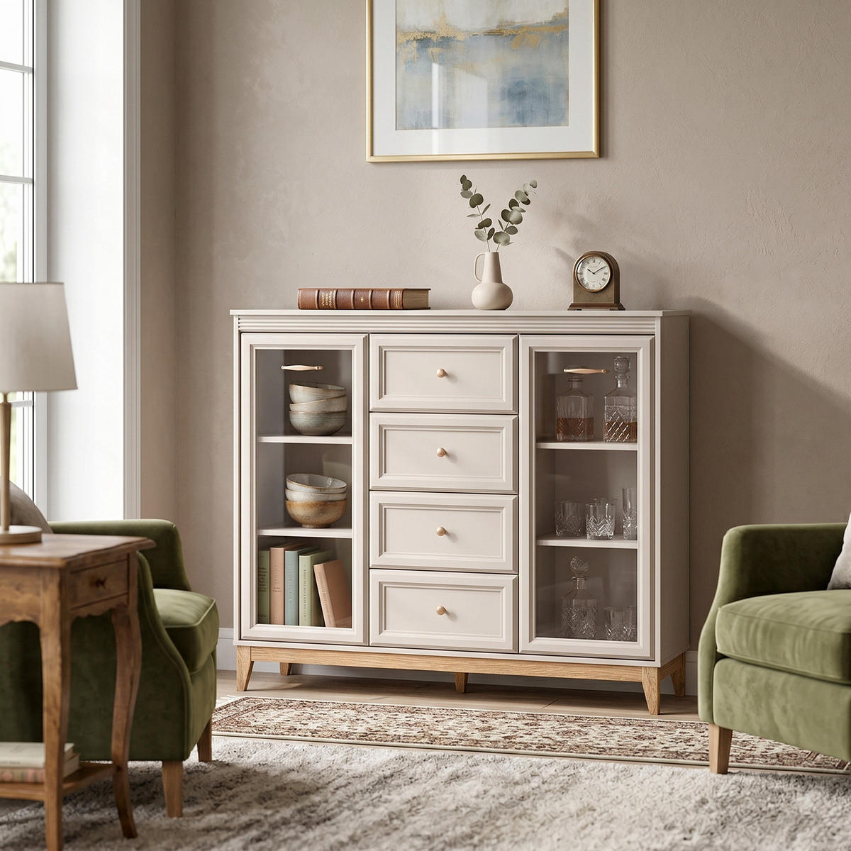VITRINE Windsor W-7 141,5 x 125,5 x 40,5 cm Kaschmir - Kaschmir/Eichefarben, Eichenholz/Holzwerkstoff (141.5/125.5/40.5cm) - Koseto