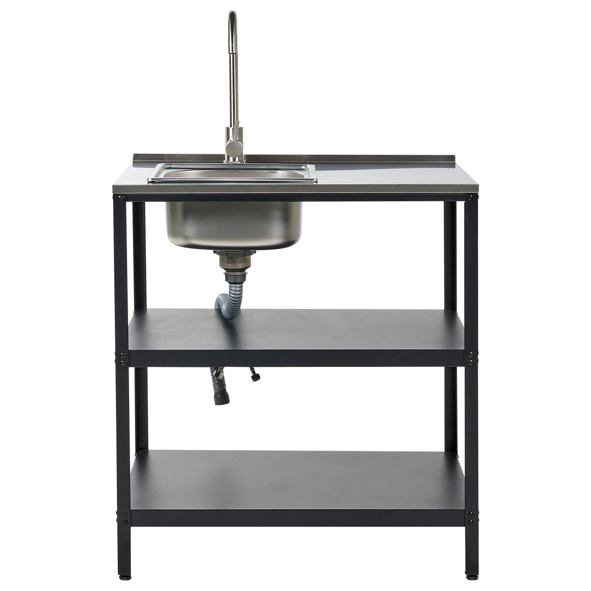 OUTDOOR-KÜCHENINSEL mit Spüle Stahl schwarz 80/50/92 cm Vilama - Silberfarben/Schwarz, Metall (80/90/50cm) - Beliani