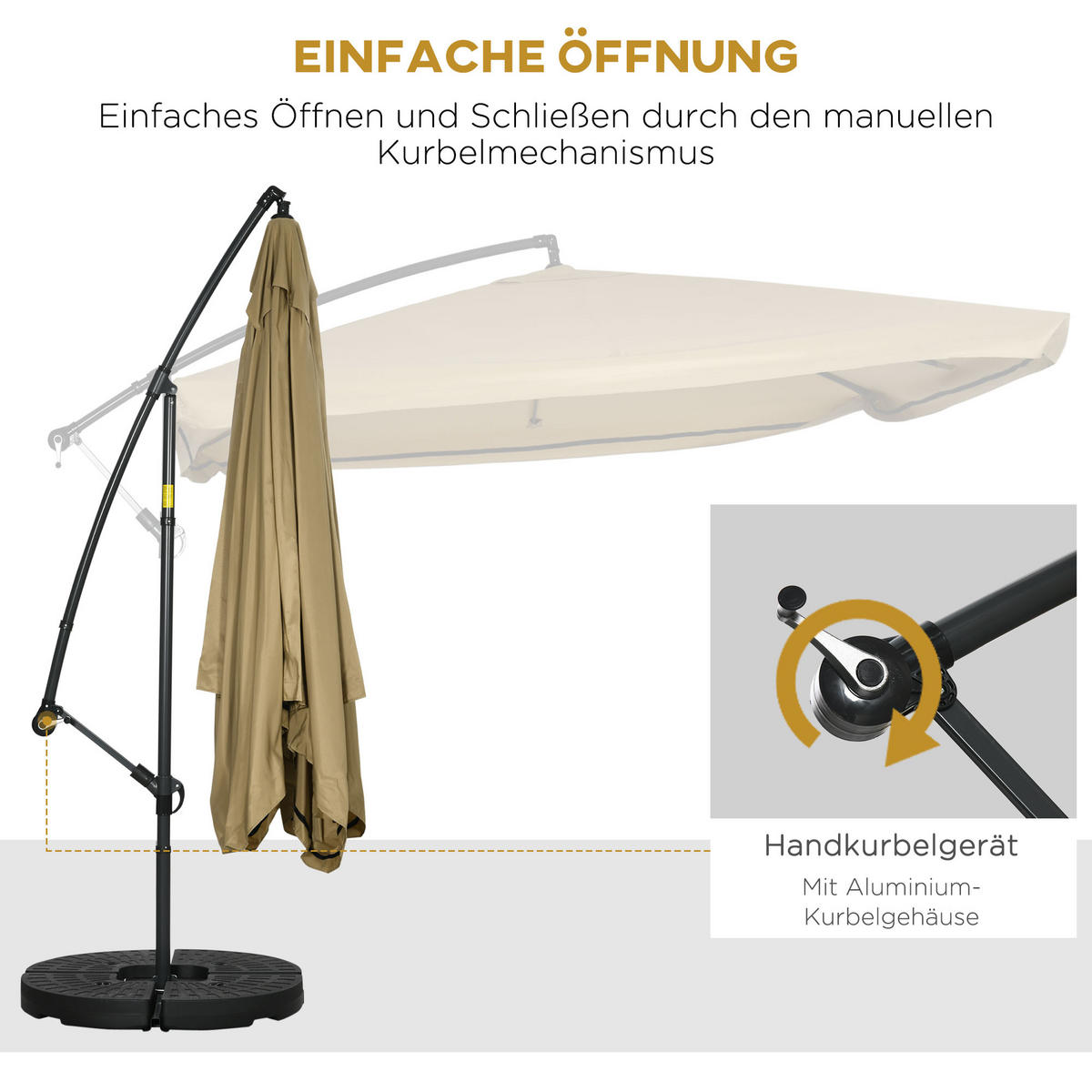 AMPELSCHIRM, Stahl, Polyester, HDPE, Beige - Beige, Metall (295/295cm) - Outsunny