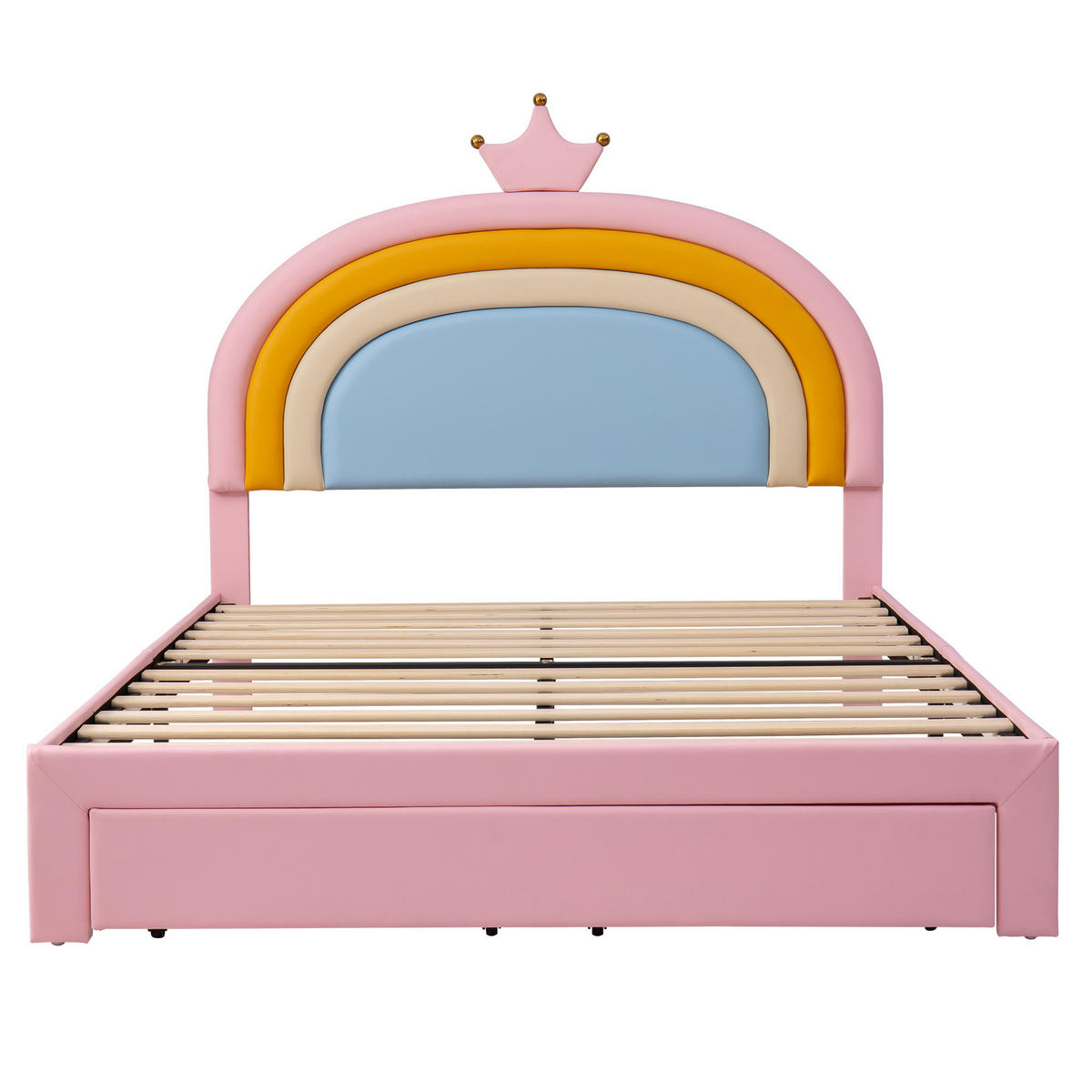 KINDERBETT 140/200 cm mit Regenbogen-Kopfteil und Schublade, DE-41743, in Rosa - Pink, Holz (140/200cm) - ComfortXL