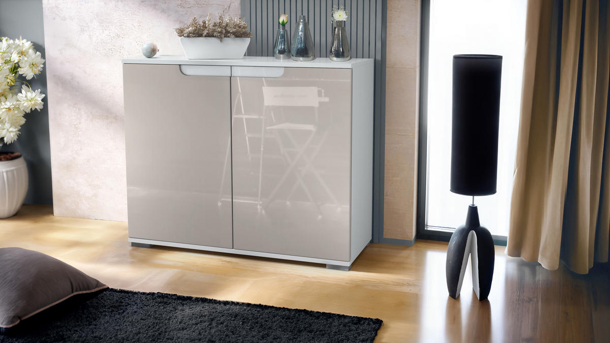 KOMMODE Sylt Sandgrau Hochglanz - Sandfarben, Holzwerkstoff (92.5/75.5/35cm) - Vladon