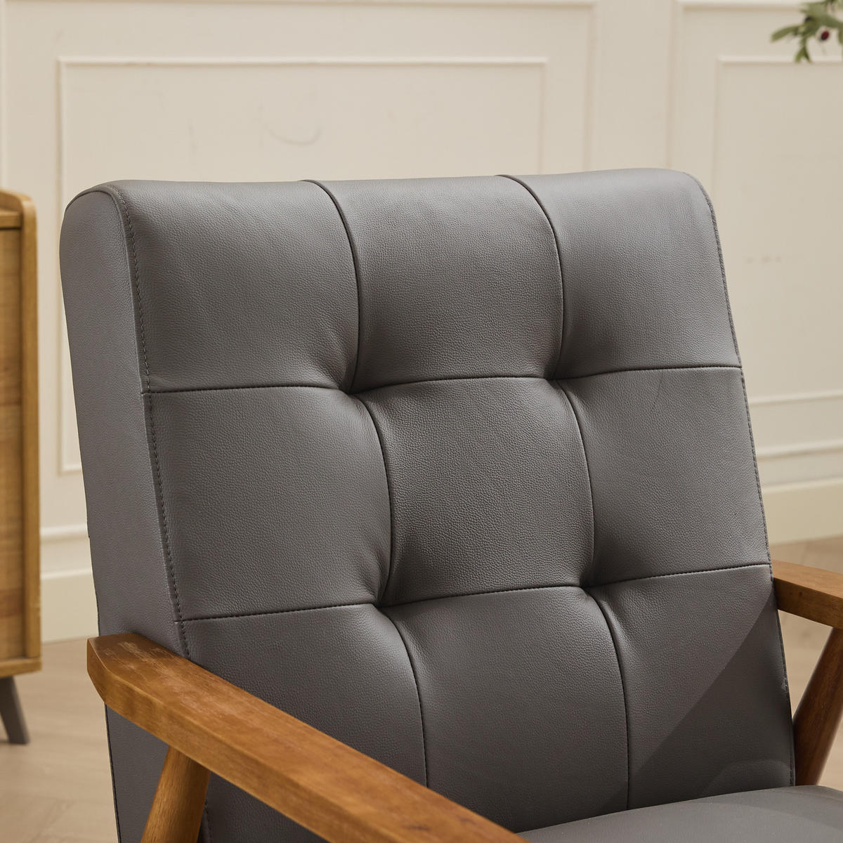 SESSEL Echtleder mit Nussbaum-Armlehnen, DE-42331, Grau - Grau, Holzwerkstoff (80/83/64cm) - ComfortXL