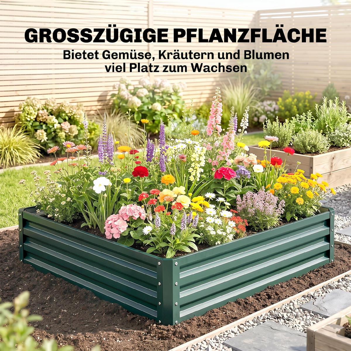 GARTENBEET DE-05447 Quadratisch, Stahl Grün - Dunkelgrün, Metall (120/30/120cm) - ComfortXL