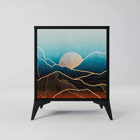 SIDEBOARD LUNAR SECRETS, Schwarz, 57,5x42x70,5 cm, Schwarze Metall-Sternfüße - Multicolor/Schwarz, Holzwerkstoff/Metall (57.5/70.5/42cm) - SpaceRebels