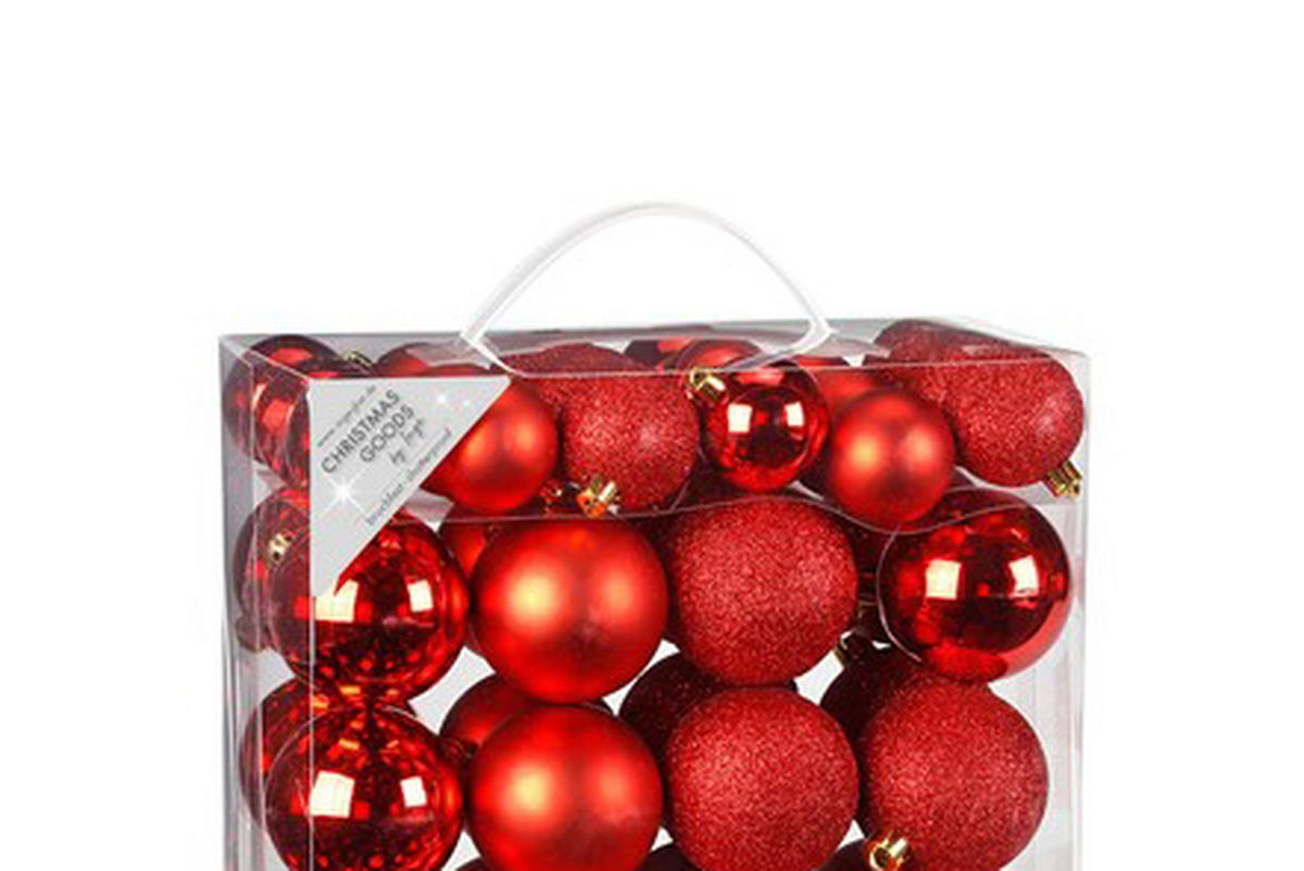 LAALU CHRISTBAUMKUGEL-SET 50 Stück: Ornamente rund rot mix 4 und 6 cm - Rot, Kunststoff (0.01/1/0.01cm) - LAALU