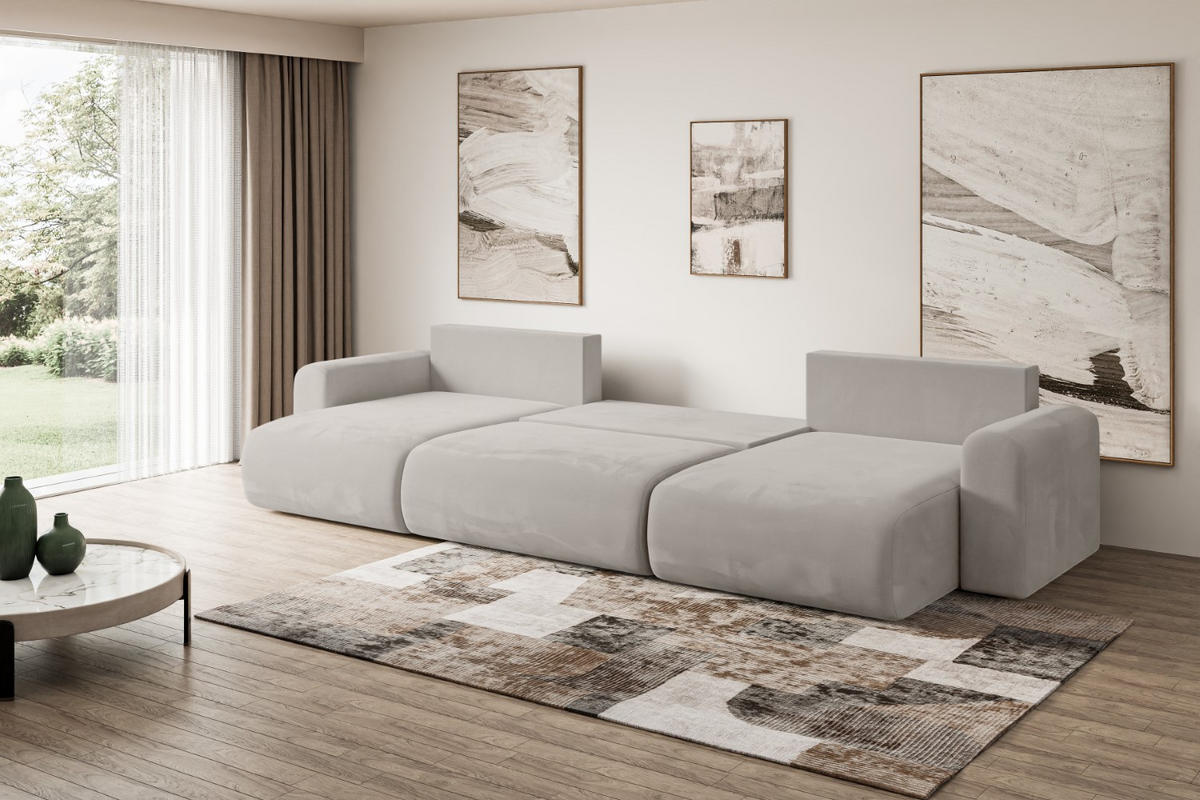 WOHNLANDSCHAFT mit Schlaffunktion und Bettkasten ORRO-U - 362x145x83 cm Hellbraun Velours - Hellbraun/Schwarz, Holzwerkstoff/Kunststoff (362/83/145cm) - ALTDECOR