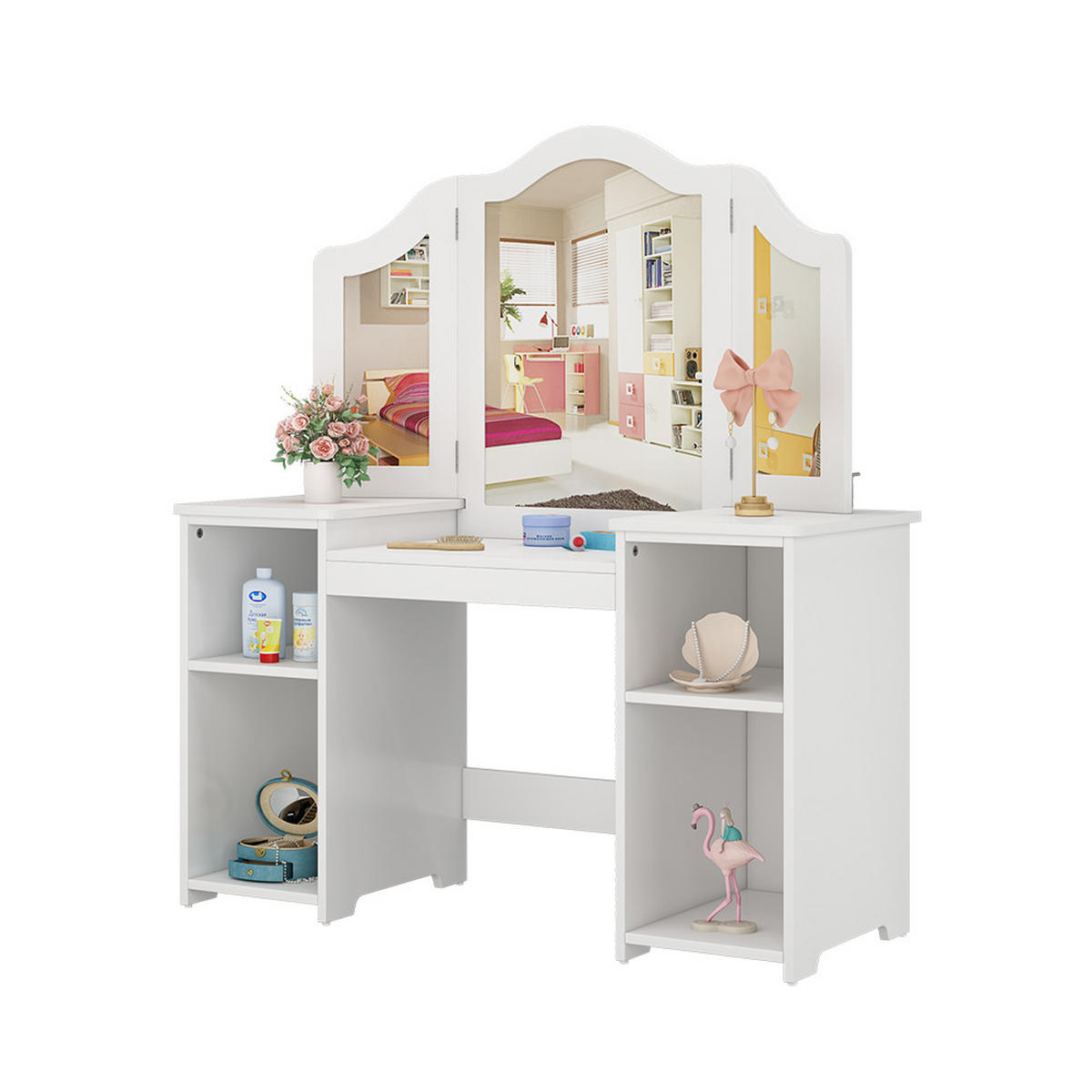 SCHMINKTISCH FÜR KINDER Estella Weiß 105 x 117.9 cm Mit Spiegel - Weiß, Holzwerkstoff (105/117.9/41cm) - Vicco