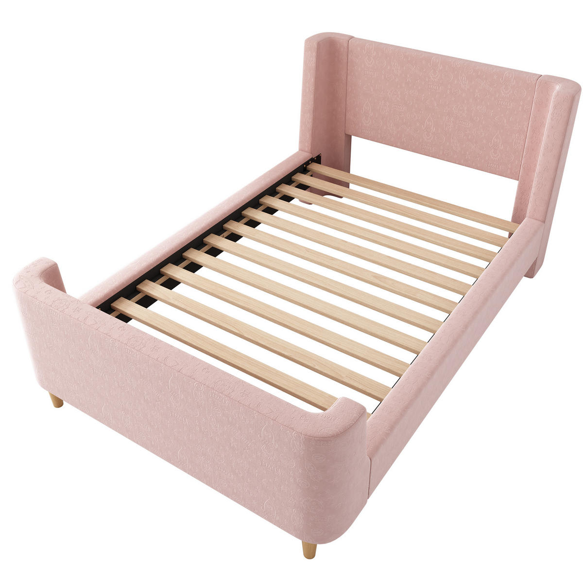 KINDERBETT 90/200 cm in Rosa mit Samtbezug und Weltraummuster - Pink, Textil (90/200cm) - BEAOK