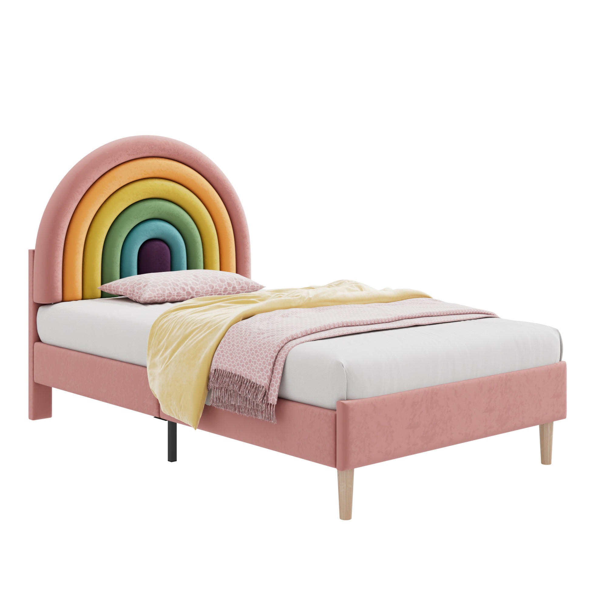 SAMT-POLSTERBETT 90/200 cm in Rosa mit Lattenrost und höhenverstellbarem Kopfteil - Rosa, Textil (90/200cm) - BEAOK
