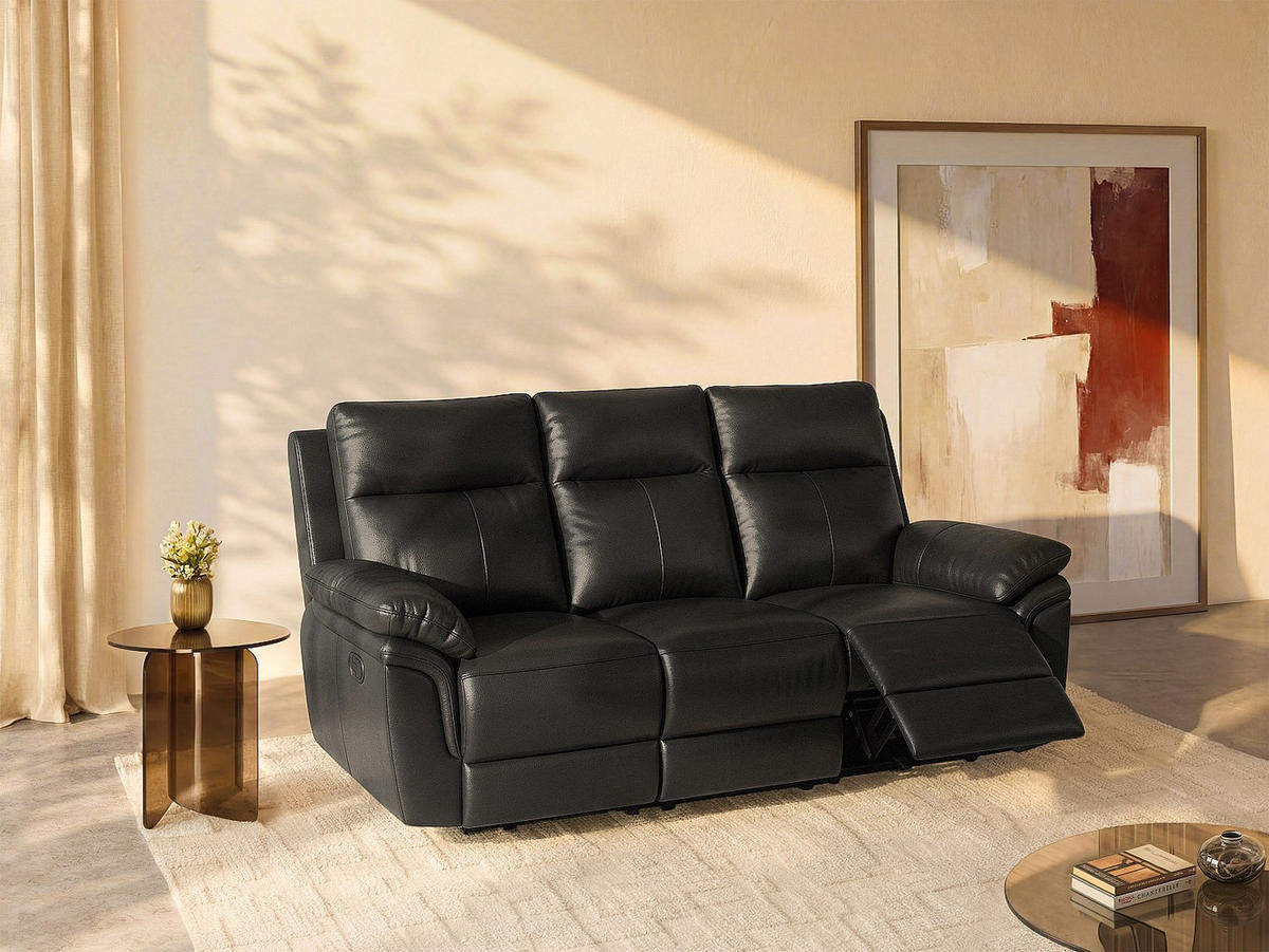 RELAXSOFA - 3 Personen - leder - schwarz Pakita - Schwarz, Leder (208/102/92cm) - Vente-Unique