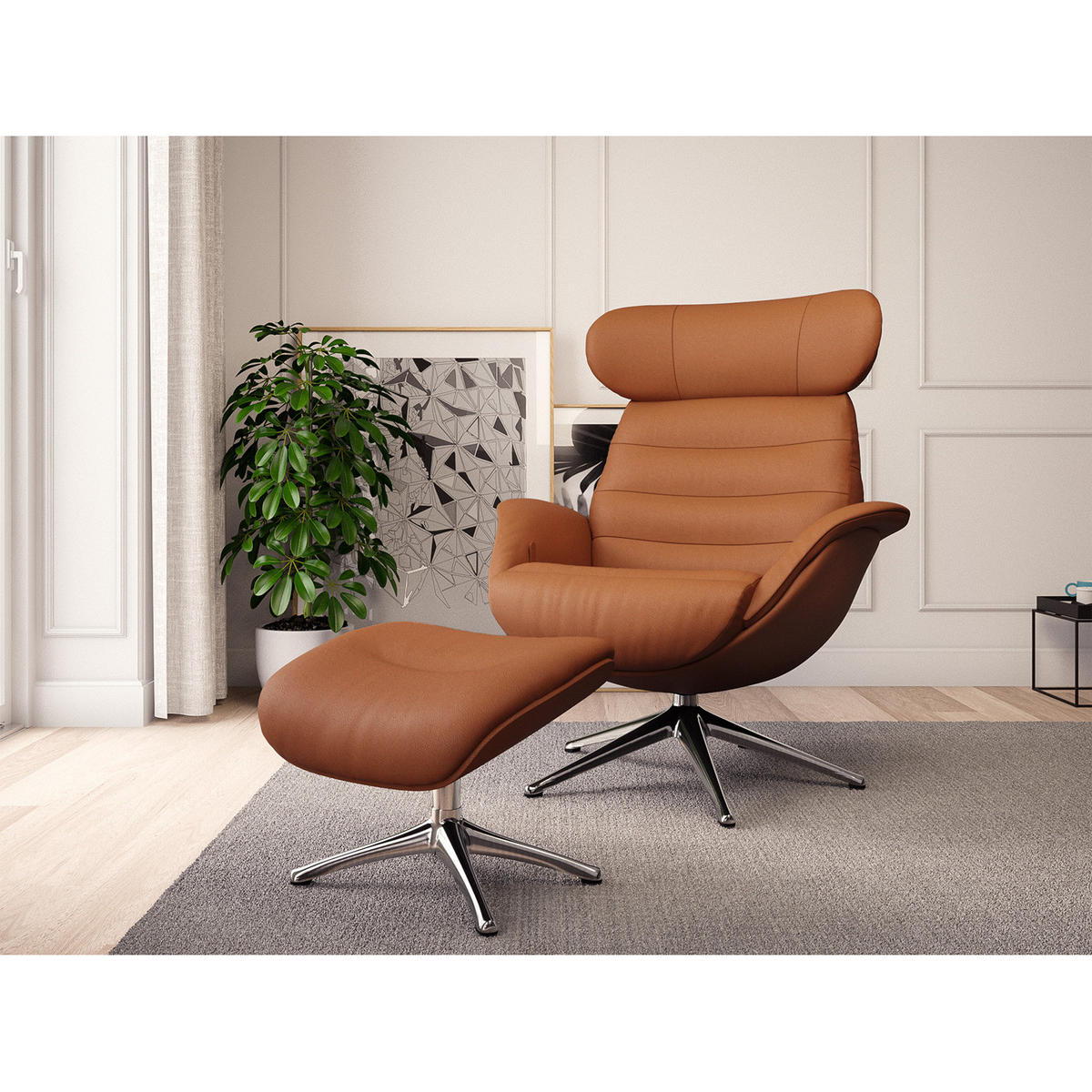 RELAXSESSEL - Kastanienfarben, Leder/Metall (90/107/90cm) - home24