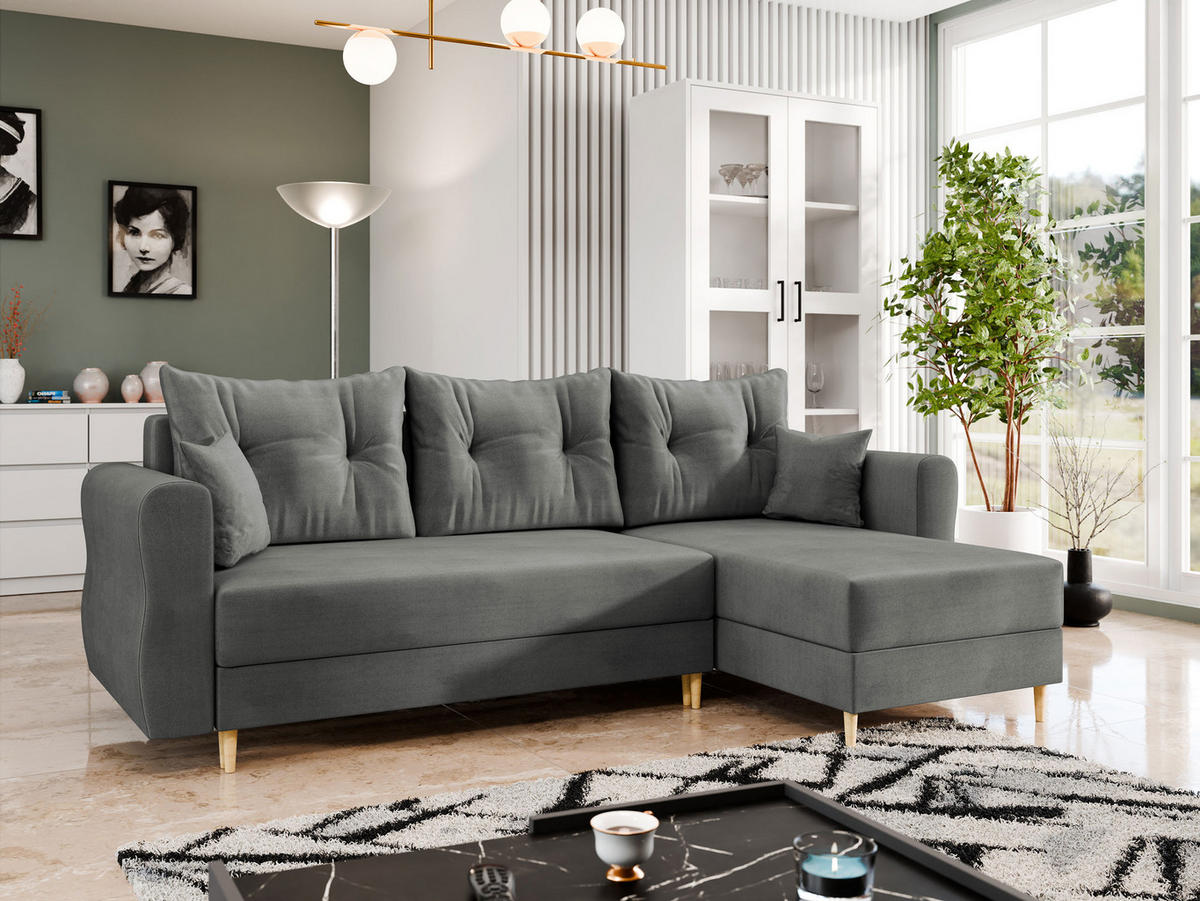 ECKSOFA Zako L - Naturfarben/Grau, Holz/Textil (238/138cm) - MIRJAN24