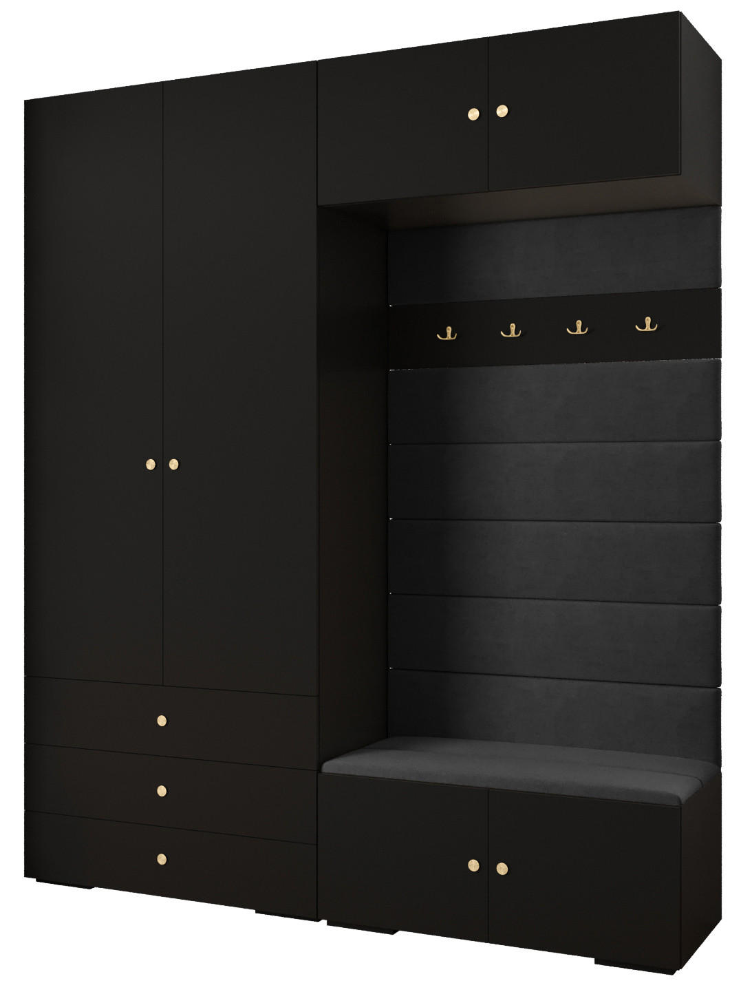 Abiks Möbel Garderoben-Set Schwarz, Schwarz, Gold 200x236.7x47 cm