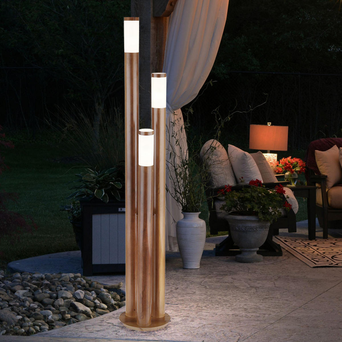 LED STEHLEUCHTE Edelstahl Braun Holzoptik - Braun, Kunststoff/Metall (28/28/170cm) - Globo Lighting