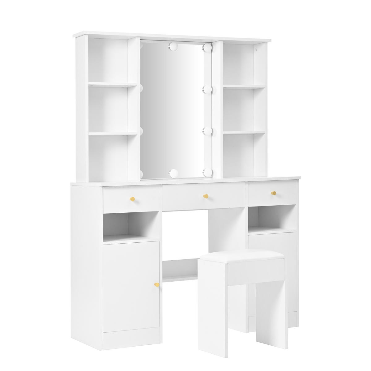 SCHMINKTISCH in Weiß mit Hollywood-LED & Spiegel - Weiß, Holzwerkstoff (110/151/40cm) - Urban Meuble