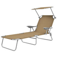SONNENLIEGE Klappbar mit Sonnenschutz Stahl Taupe - Taupe, Textil (58/108.5/189cm) - furnicato