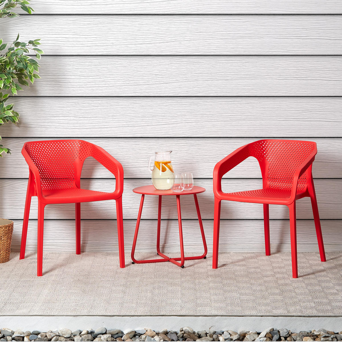 GARTENSTUHL 4er-Set Kunststoff Rot mit Armlehnen - Rot, Kunststoff (220/75/54cm) - Homestyle4u